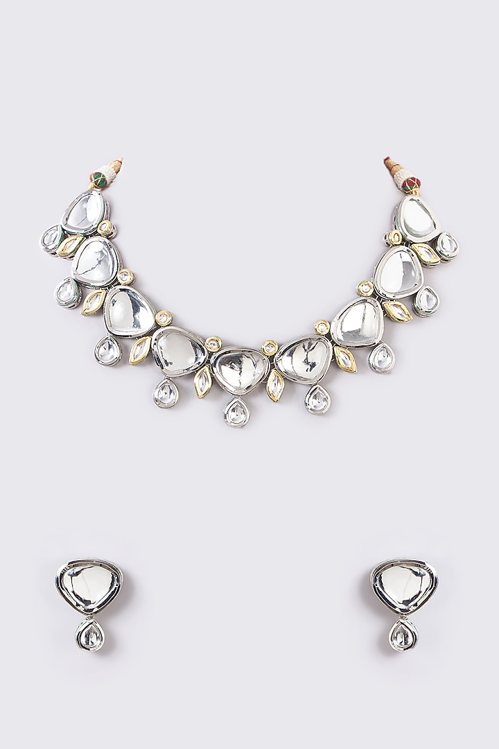 Black Rhodium Finish Victorian Polki Necklace Set by Kohar By Kanika at Pernia's Pop Up Shop
