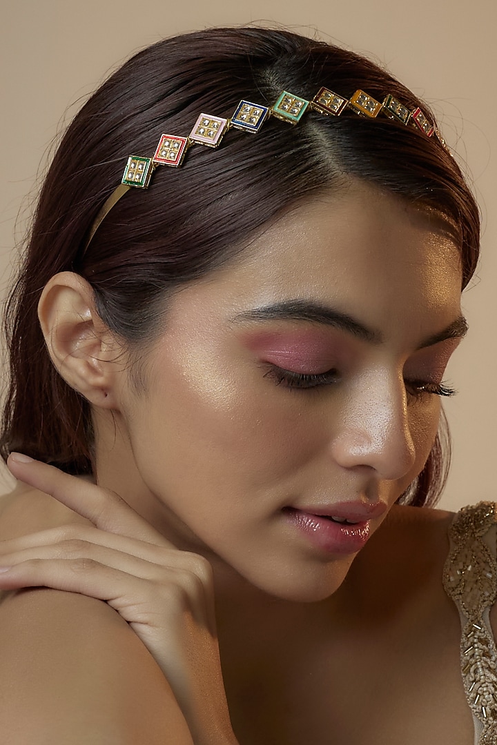 Gold Finish Kundan Polki Hairband by Kohar By Kanika at Pernia's Pop Up Shop