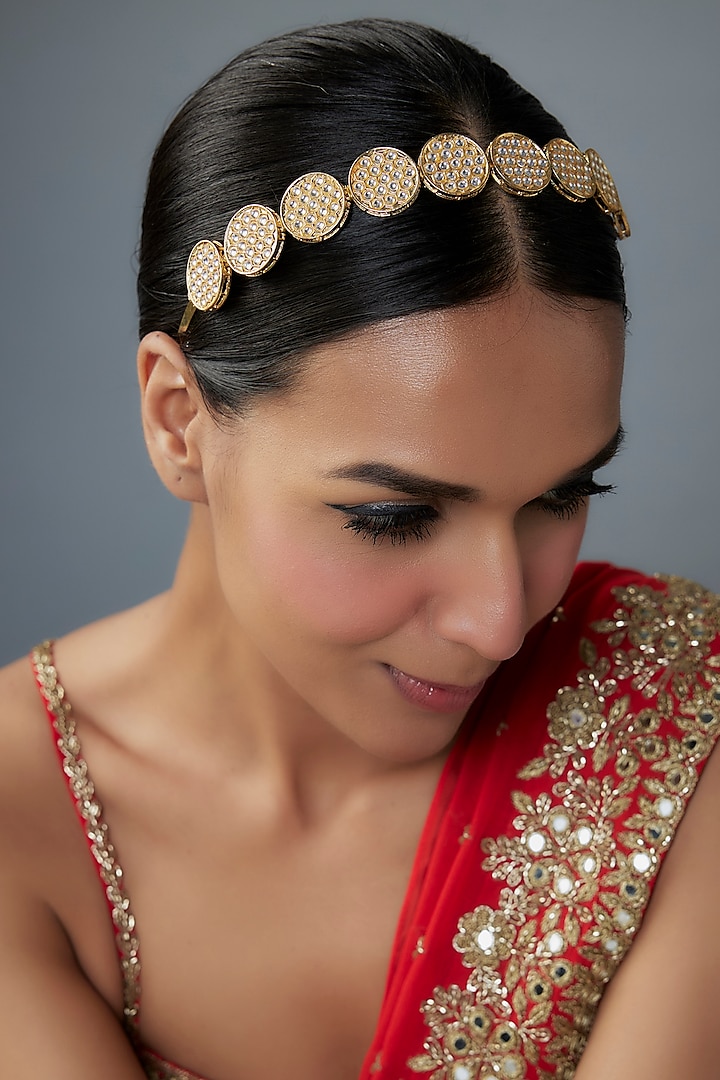 Gold Finish Kundan Polki Hairband by Kohar By Kanika at Pernia's Pop Up Shop