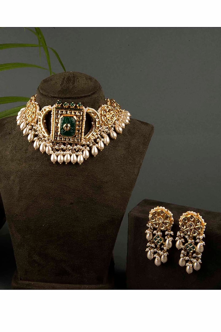 Gold Finish Pearl Necklace Set by Kohar By Kanika at Pernia's Pop Up Shop