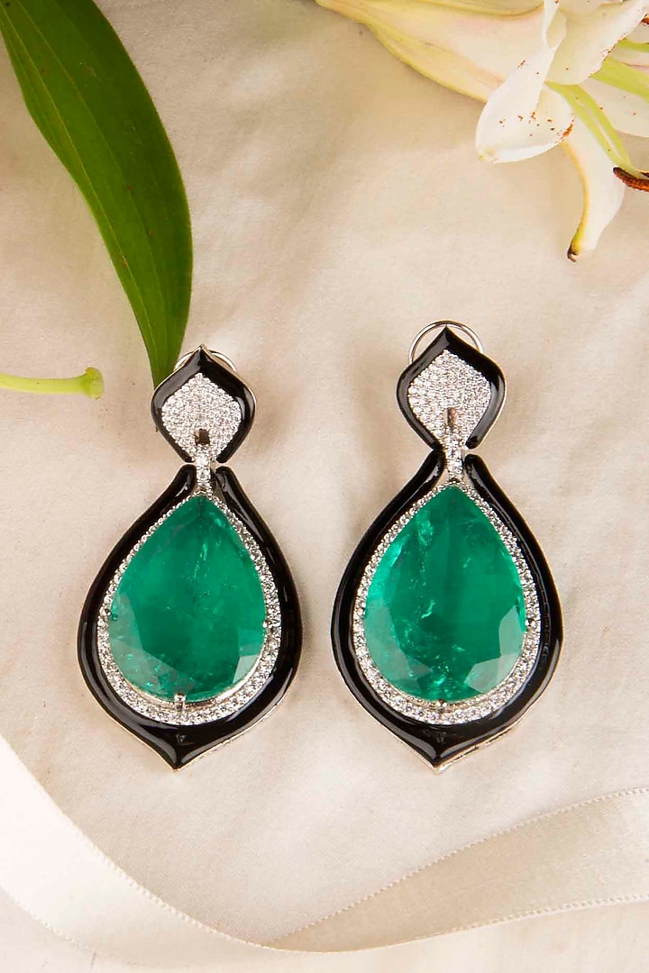 White Finish Marquise Stones Earrings by Kohar By Kanika at Pernia's Pop Up Shop