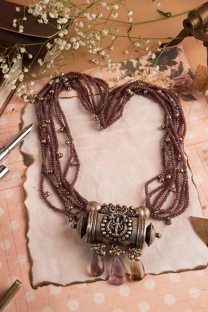 Black Rhodium Finish Amethyst Stone Necklace In Sterling Silver by Kohar By Kanika at Pernia's Pop Up Shop