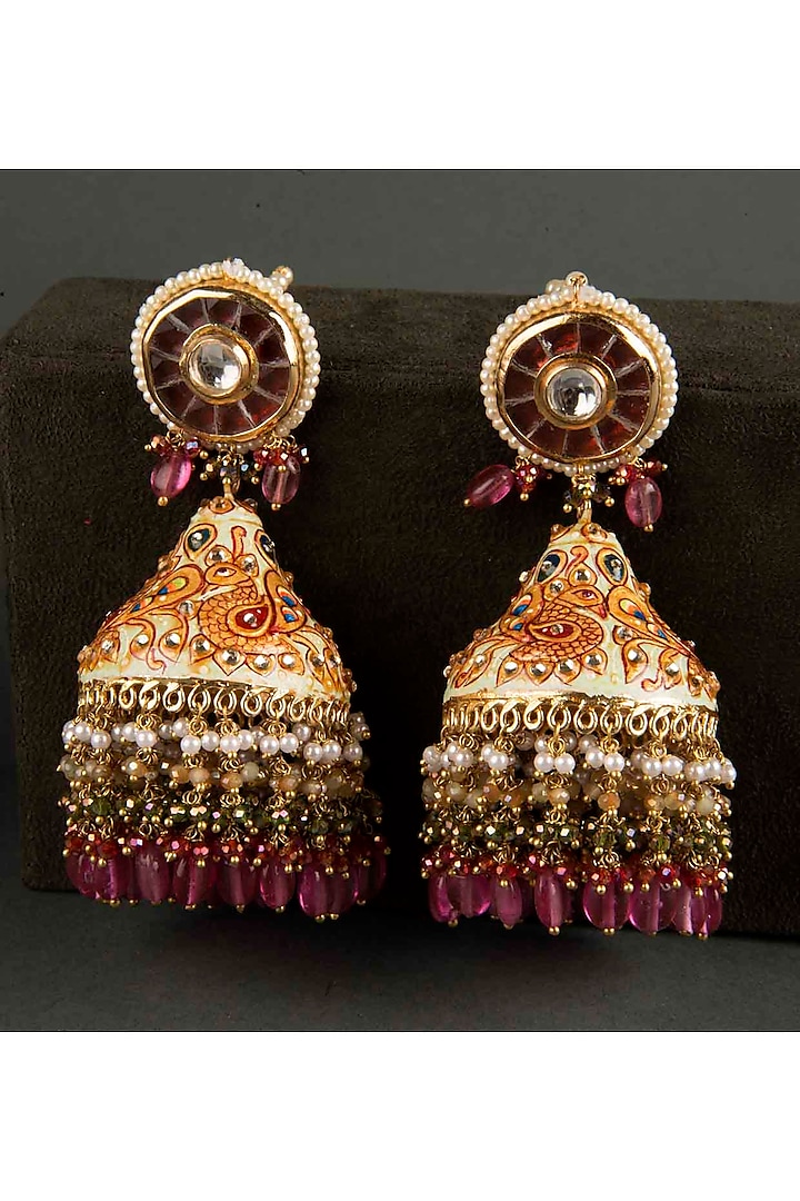 Gold Finish Meenakari Earrings by Kohar By Kanika