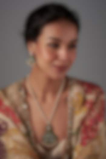 Gold Finish Synthetic Emerald Stone Necklace Set by Kohar By Kanika at Pernia's Pop Up Shop