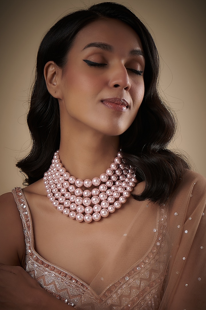 Gold Finish Pearl Choker Necklace by Kohar By Kanika at Pernia's Pop Up Shop