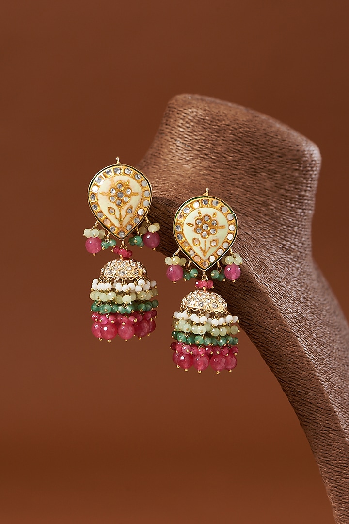 Gold Finish Semi-Precious Stones Dangler Earrings by Kohar By Kanika at Pernia's Pop Up Shop