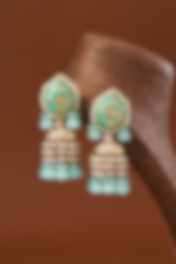 Gold Finish Dangler Earrings With Kundan Polki by Kohar By Kanika at Pernia's Pop Up Shop