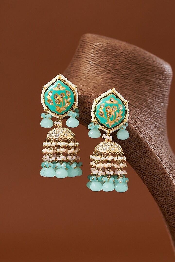 Gold Finish Dangler Earrings With Kundan Polki by Kohar By Kanika at Pernia's Pop Up Shop