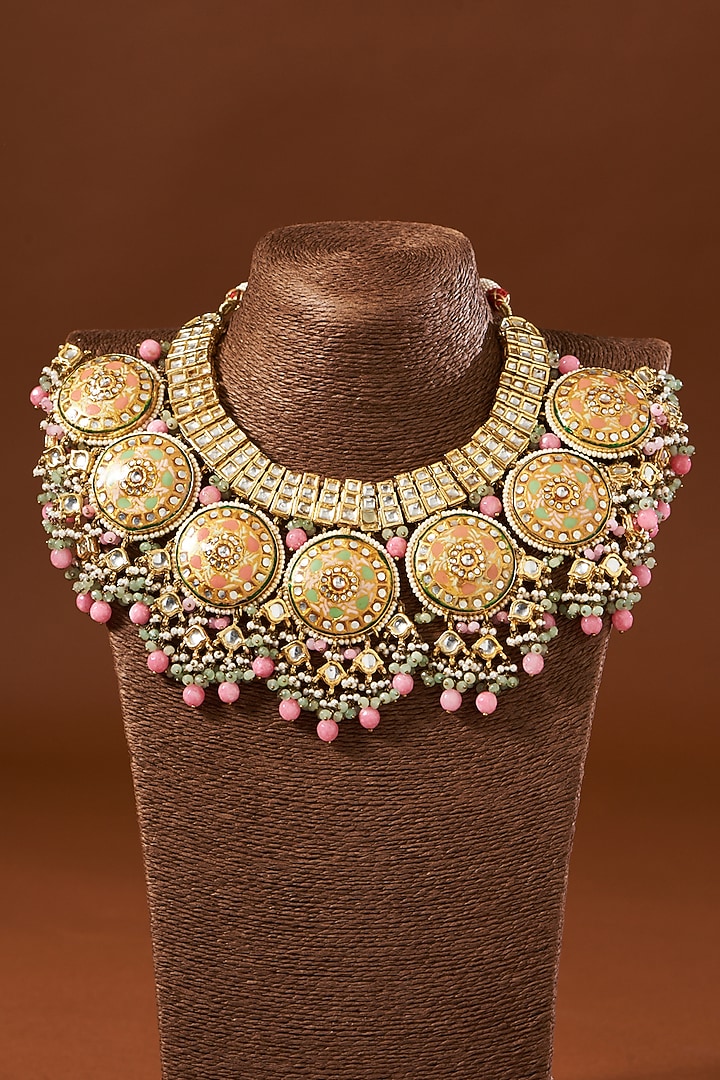 Gold Finish Kundan Polki Choker Necklace by Kohar By Kanika at Pernia's Pop Up Shop
