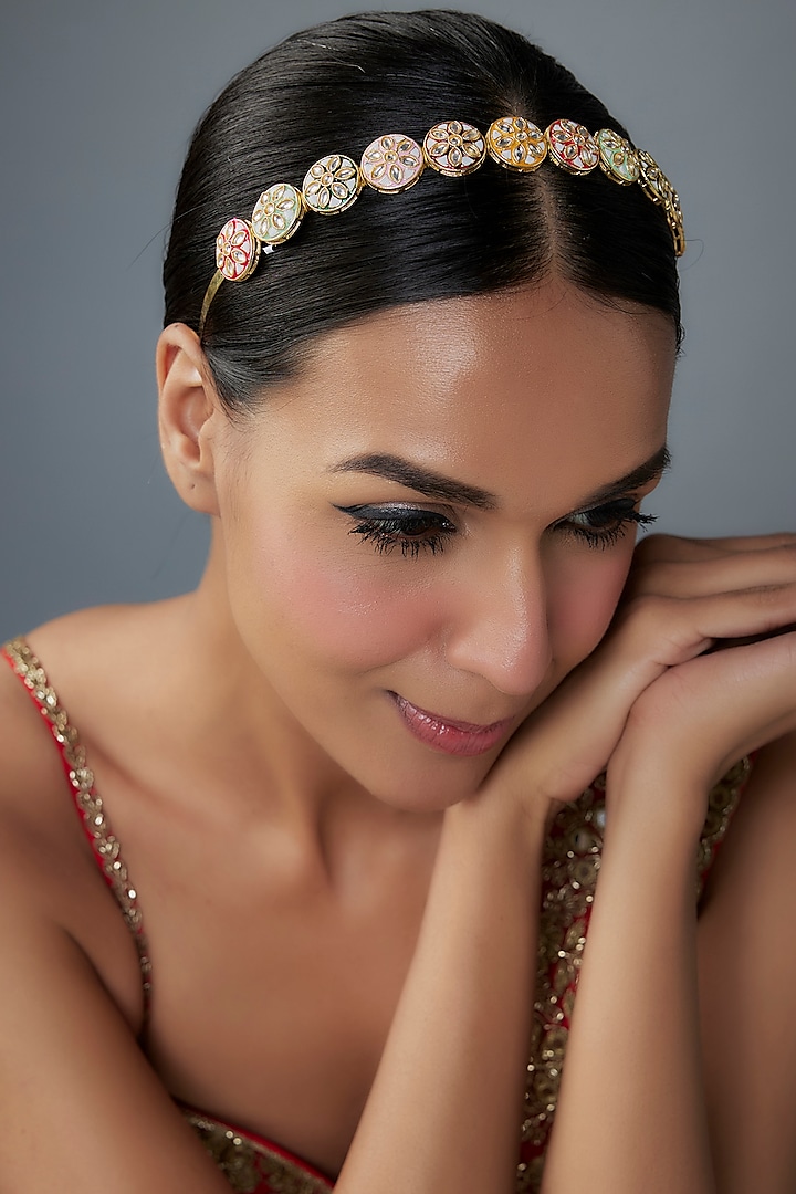 Gold Finish Kundan Polki Hairband by Kohar By Kanika at Pernia's Pop Up Shop