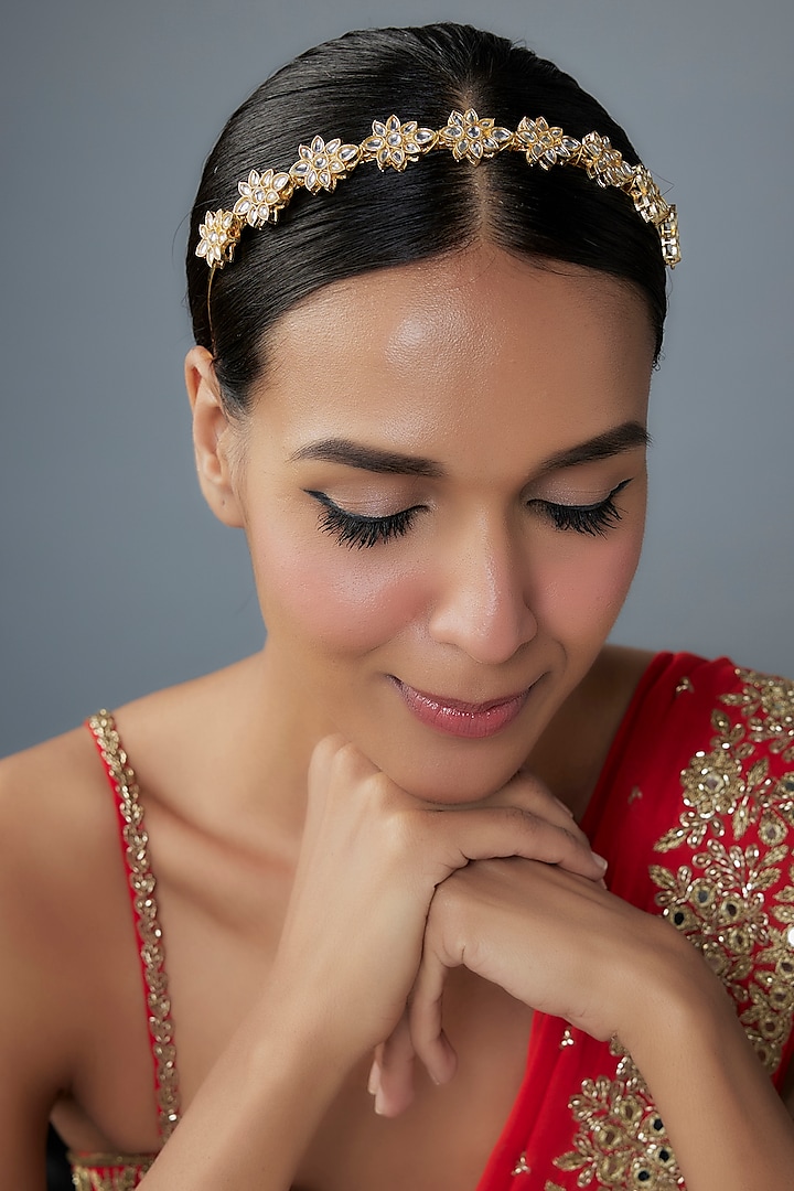 Gold Finish Kundan Polki Hairband by Kohar By Kanika at Pernia's Pop Up Shop