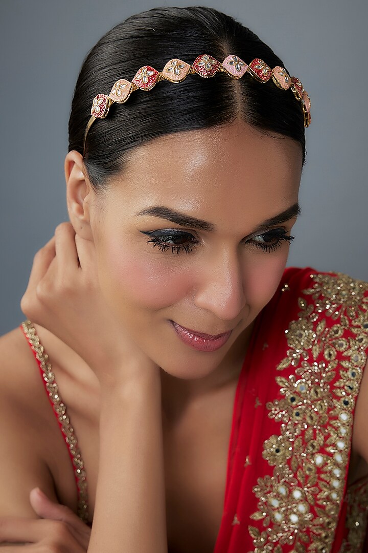 Gold Finish Kundan Polki Hairband by Kohar By Kanika at Pernia's Pop Up Shop