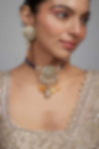 Gold Finish Purple Agate Stone & Pearl Meenakari Choker Necklace Set by Kohar By Kanika at Pernia's Pop Up Shop