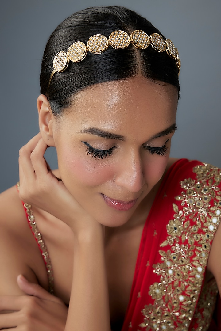 Gold Finish Kundan Polki Hairband by Kohar By Kanika at Pernia's Pop Up Shop