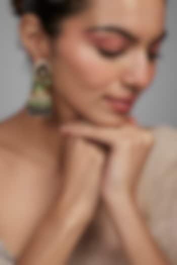 Gold Finish Blue Agate Stone & Beaded Meenakari Dangler Earrings by Kohar By Kanika at Pernia's Pop Up Shop