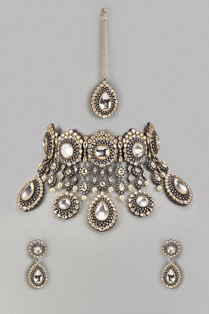 Two Tone Finish Kundan Polki Choker Necklace Set by Kohar By Kanika at Pernia's Pop Up Shop