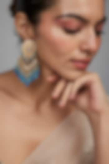 Gold Finish Blue Agate Stone & Pearl Meenakari Dangler Earrings by Kohar By Kanika at Pernia's Pop Up Shop