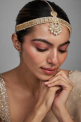 Gold Finish Kundan Polki Mathapatti by Kohar By Kanika