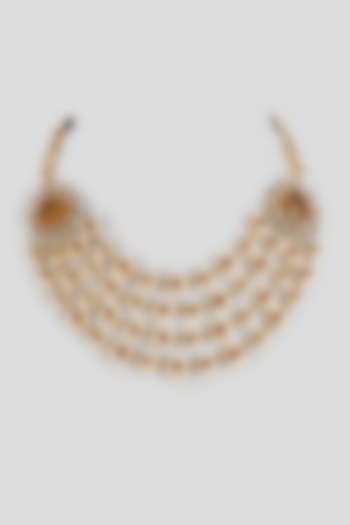 Gold Finish Hot Pink Natural Stone Meenakari Necklace by Kohar By Kanika at Pernia's Pop Up Shop
