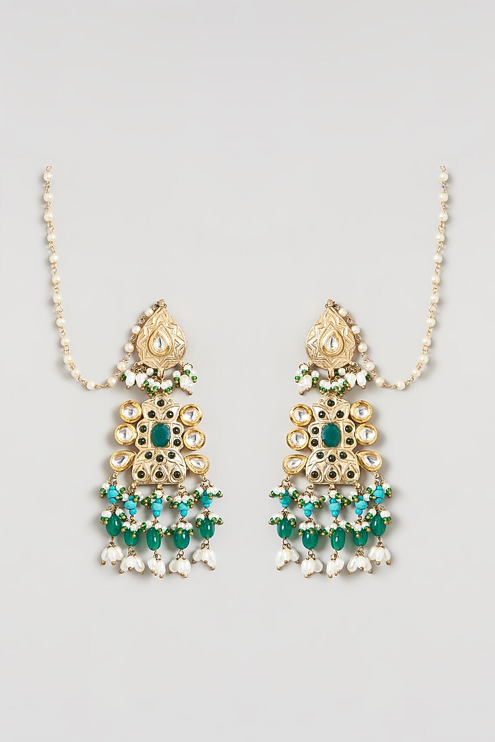 Gold Finish Kundan Polki & Emerald Stone Choker Necklace Set by Kohar By Kanika at Pernia's Pop Up Shop