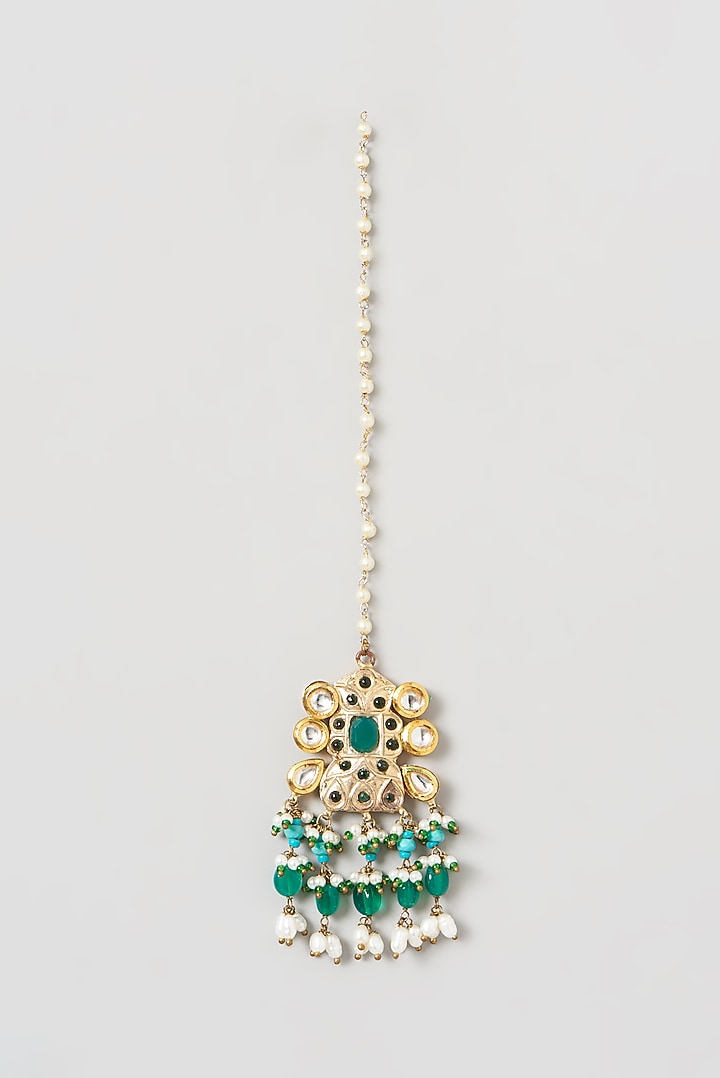Gold Finish Kundan Polki & Emerald Stone Choker Necklace Set by Kohar By Kanika at Pernia's Pop Up Shop