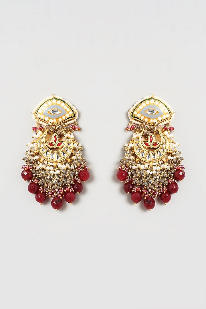 Gold Finish Kundan Polki & Natural Ruby Stone Enamelled Choker Necklace Set by Kohar By Kanika at Pernia's Pop Up Shop