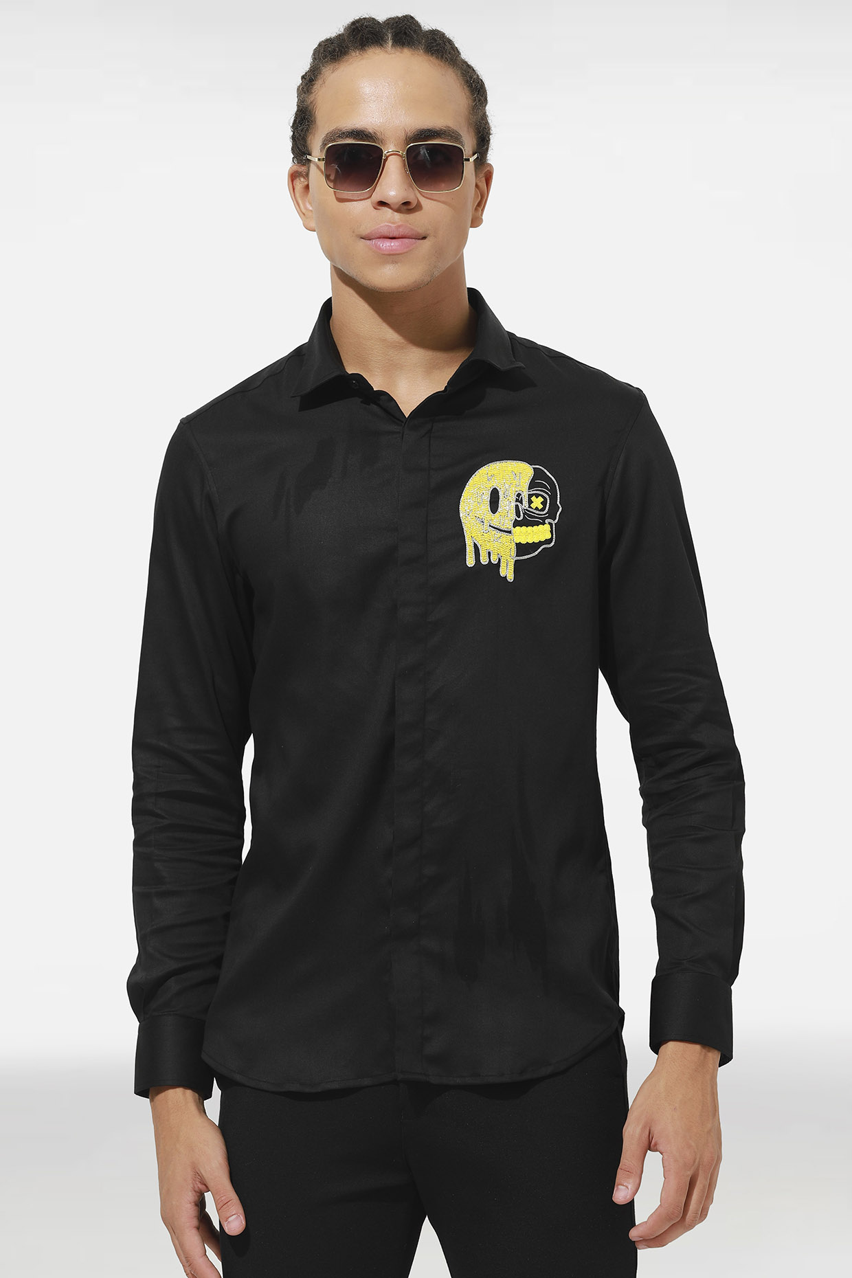 Black Cotton Embellished Shirt by Komal Kothari