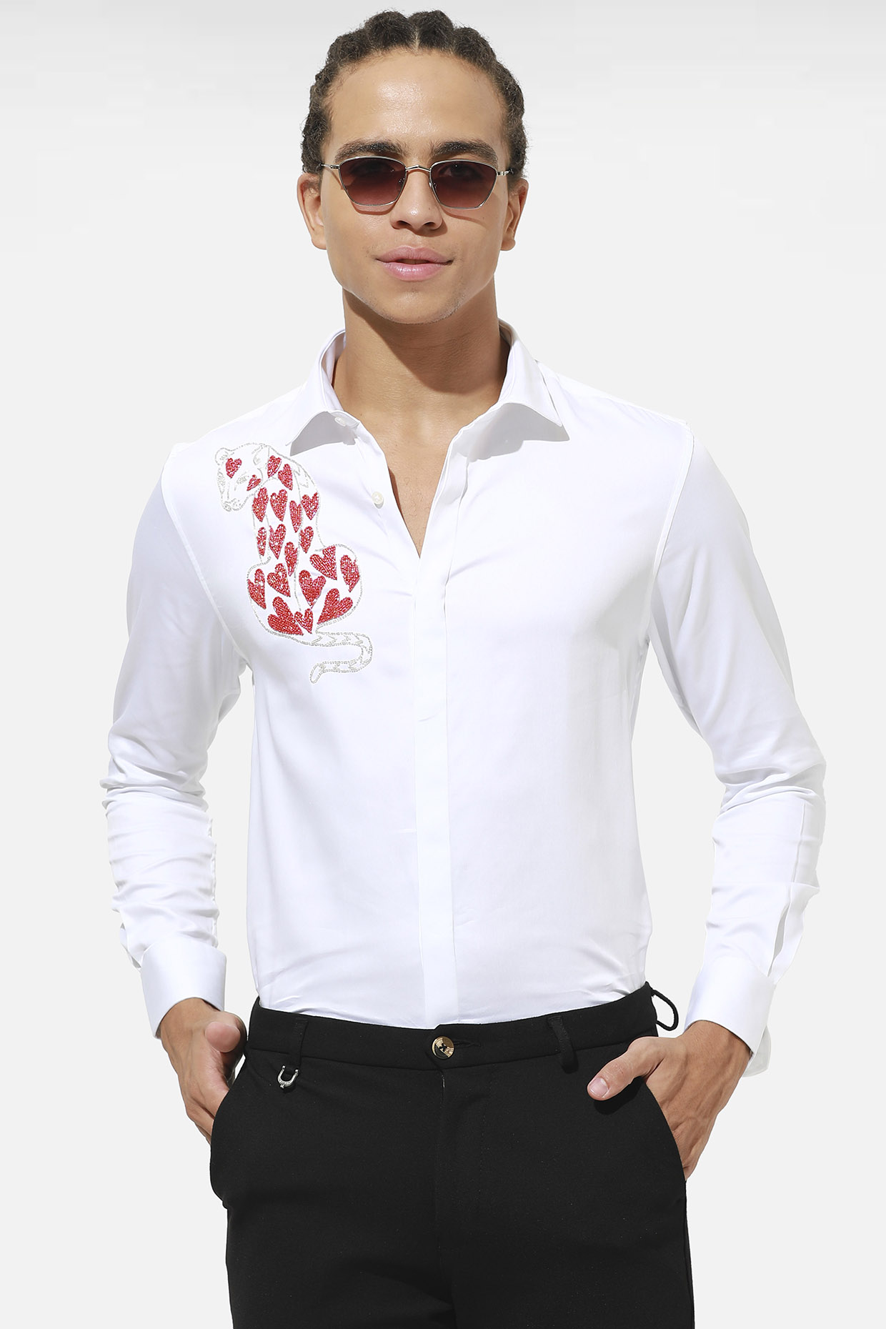 White Cotton Embellished Shirt by Komal Kothari