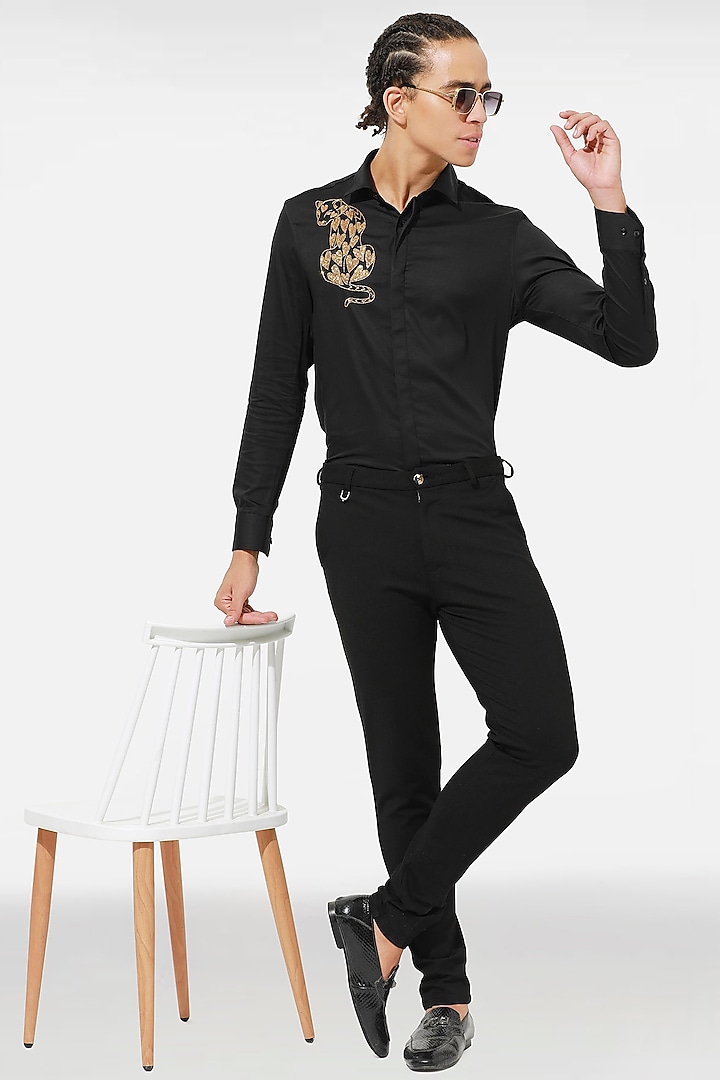 Black Cotton Embellished Party Wear Shirt by Komal Kothari at Pernia's Pop Up Shop