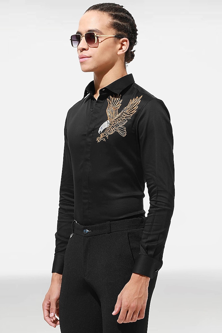 Black Cotton Embellished Party Wear Shirt by Komal Kothari at Pernia's Pop Up Shop