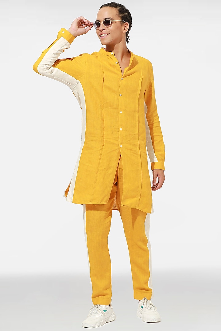 Yellow Pure Linen Kurta Set by Komal Kothari
