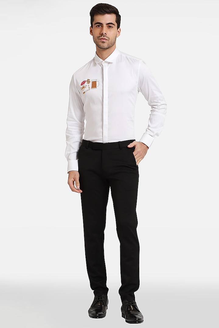 White Cotton & Lycra Embroidered Handcrafted Party Wear Shirt by Komal Kothari at Pernia's Pop Up Shop