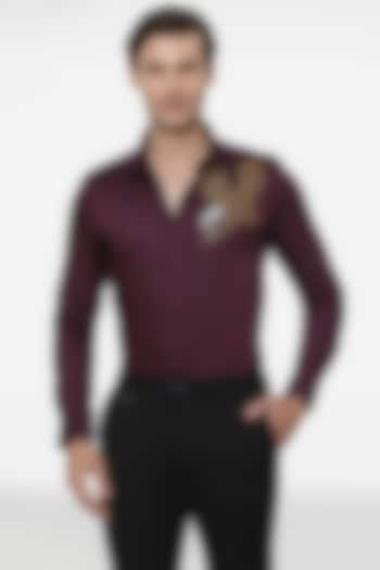 Wine Cotton Hand Embroidered Shirt by Komal Kothari