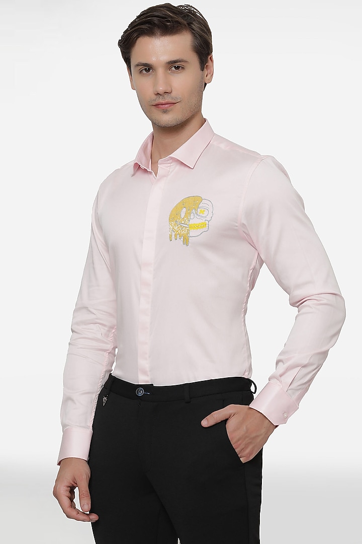 Baby Pink Cotton Hand Embroidered Party Wear Shirt by Komal Kothari at Pernia's Pop Up Shop