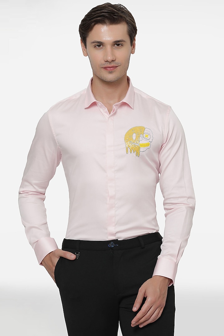 Baby Pink Cotton Hand Embroidered Shirt by Komal Kothari