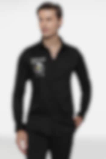 Black Cotton Hand Embroidered Shirt by Komal Kothari