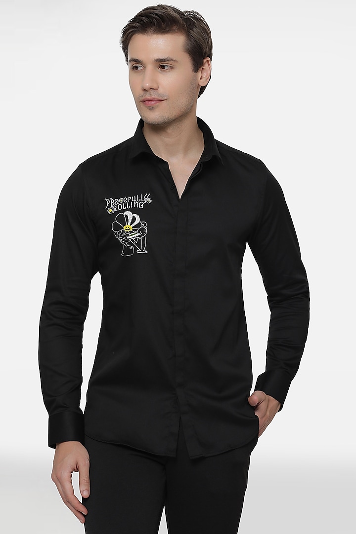 Black Cotton Hand Embroidered Shirt by Komal Kothari