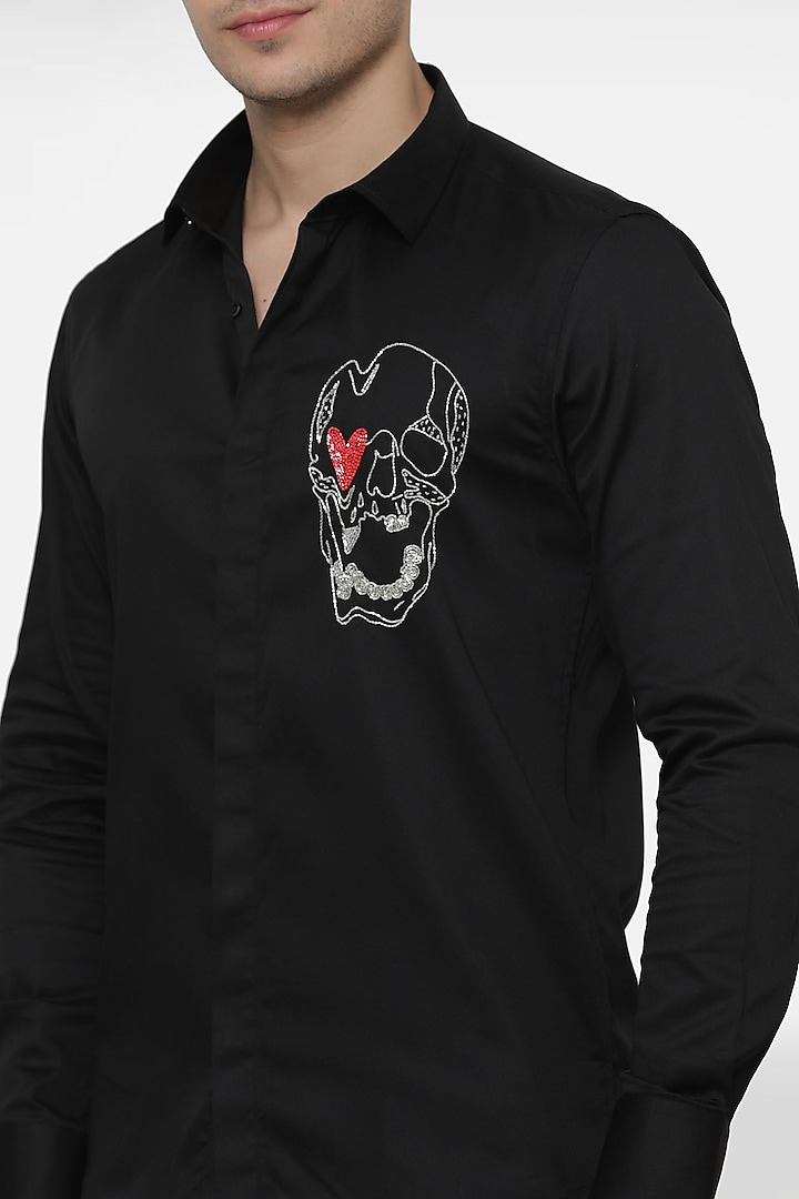 Black Cotton Hand Embellished Party Wear Shirt by Komal Kothari at Pernia's Pop Up Shop