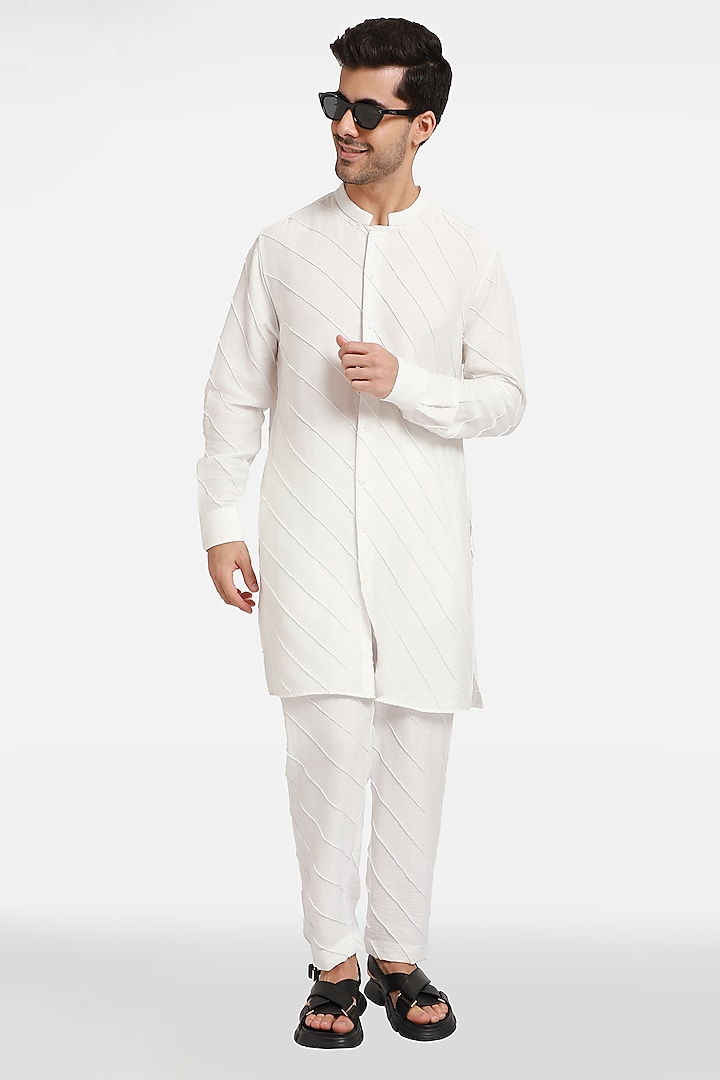 White Cotton Handcrafted Kurta Set by Komal Kothari