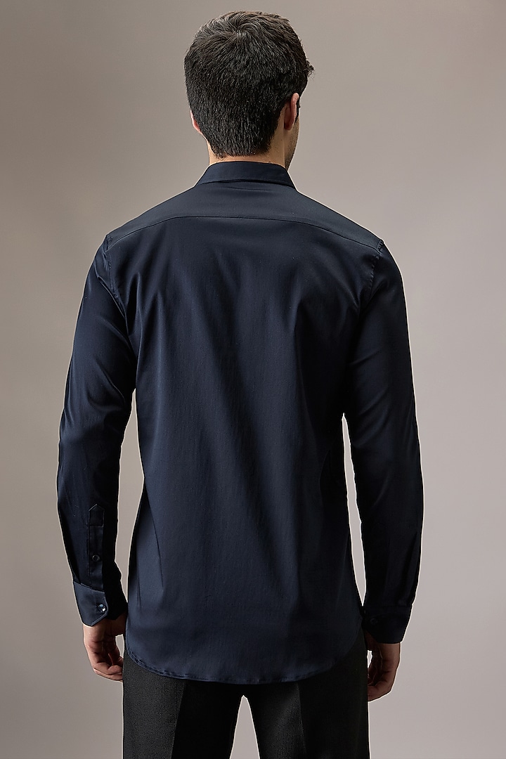 Navy Blue Cotton Hand Embroidered Party Wear Shirt by Komal Kothari at Pernia's Pop Up Shop