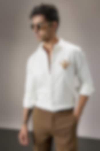 Ivory Cotton Hand Embroidered Party Wear Shirt by Komal Kothari at Pernia's Pop Up Shop