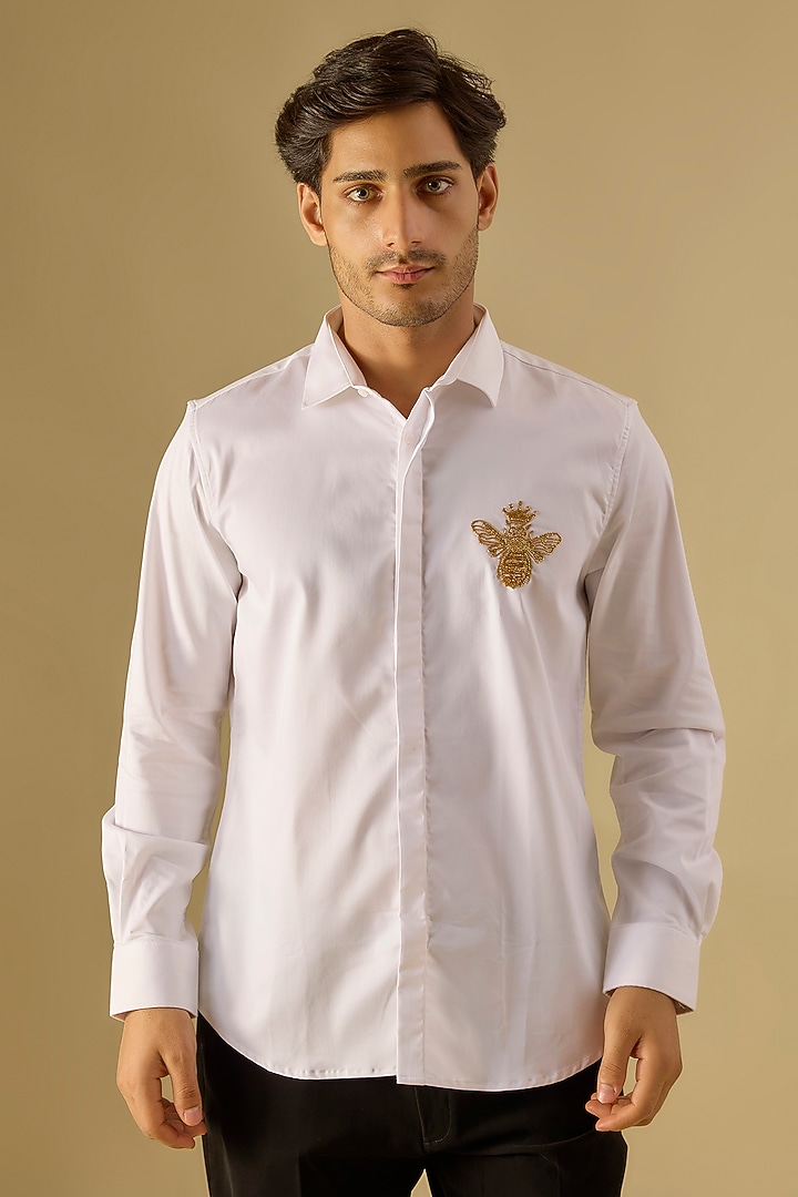 Ivory Cotton Hand Embroidered Party Wear Shirt by Komal Kothari at Pernia's Pop Up Shop