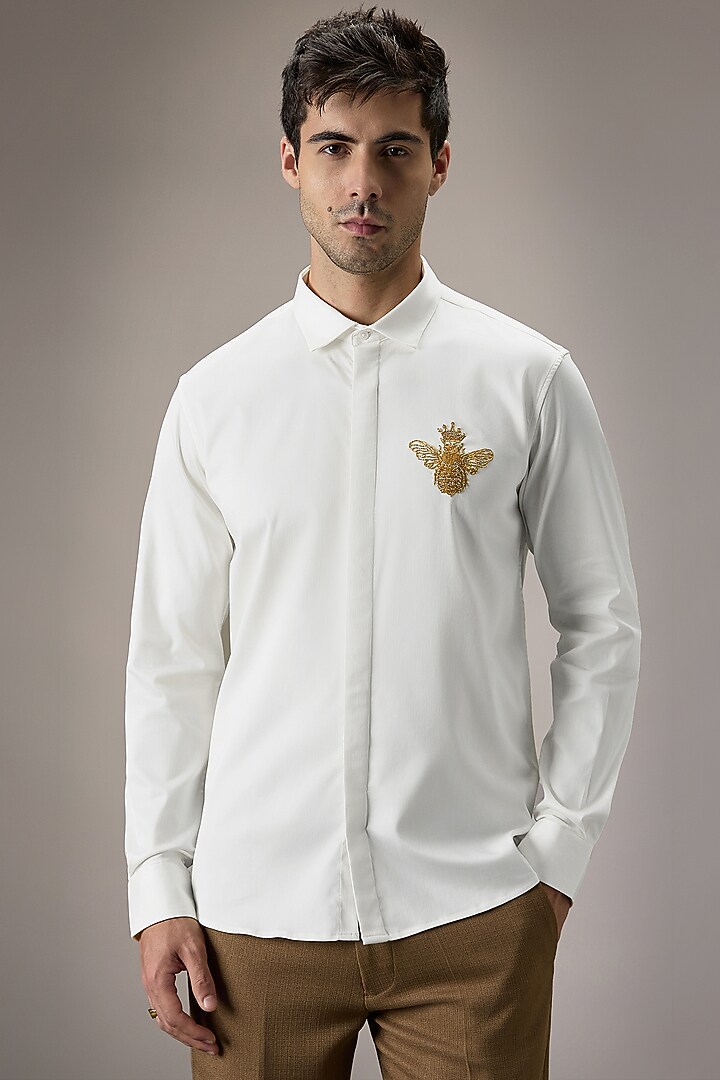 White Cotton & Satin Party Wear Shirt by Komal Kothari at Pernia's Pop Up Shop