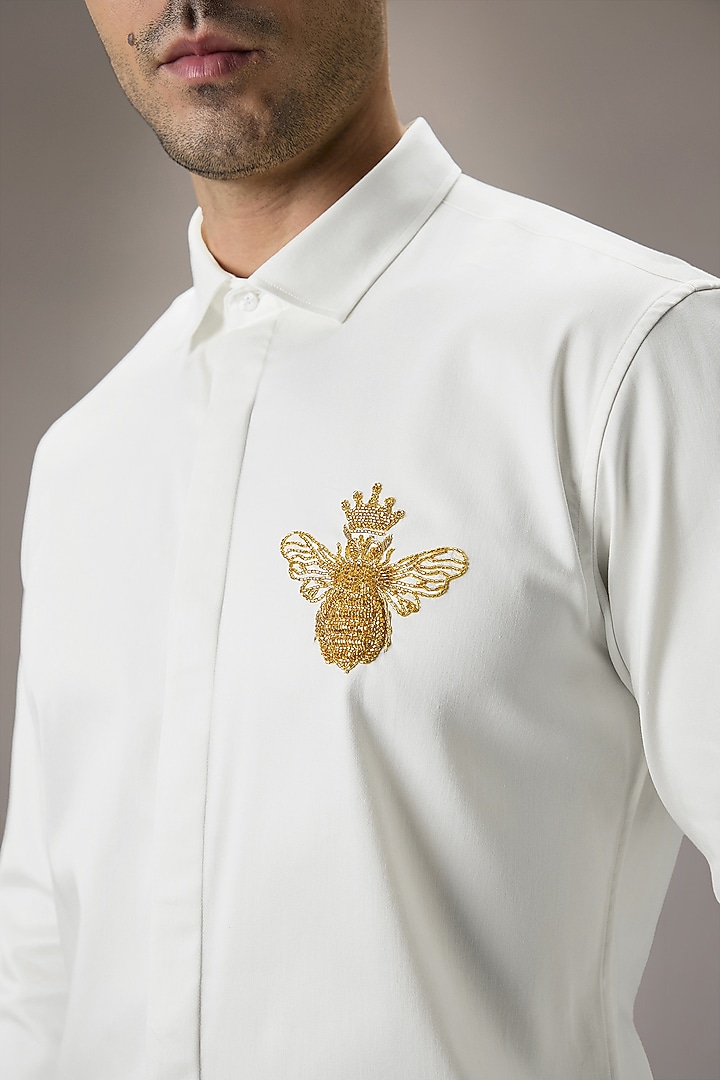 White Cotton & Satin Party Wear Shirt by Komal Kothari at Pernia's Pop Up Shop