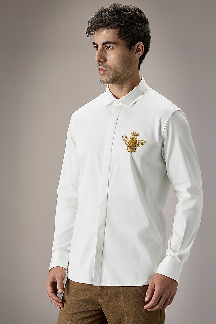 White Cotton & Satin Party Wear Shirt by Komal Kothari at Pernia's Pop Up Shop