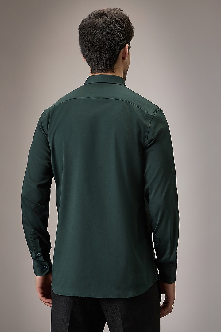 Bottle Green Cotton Heart Hand Embroidered Party Wear Shirt by Komal Kothari at Pernia's Pop Up Shop