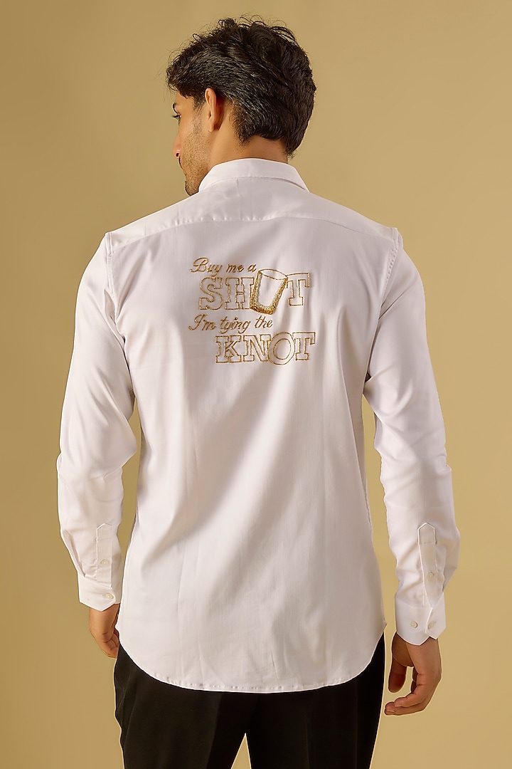 White Cotton Hand Embroidered Party Wear Shirt by Komal Kothari at Pernia's Pop Up Shop