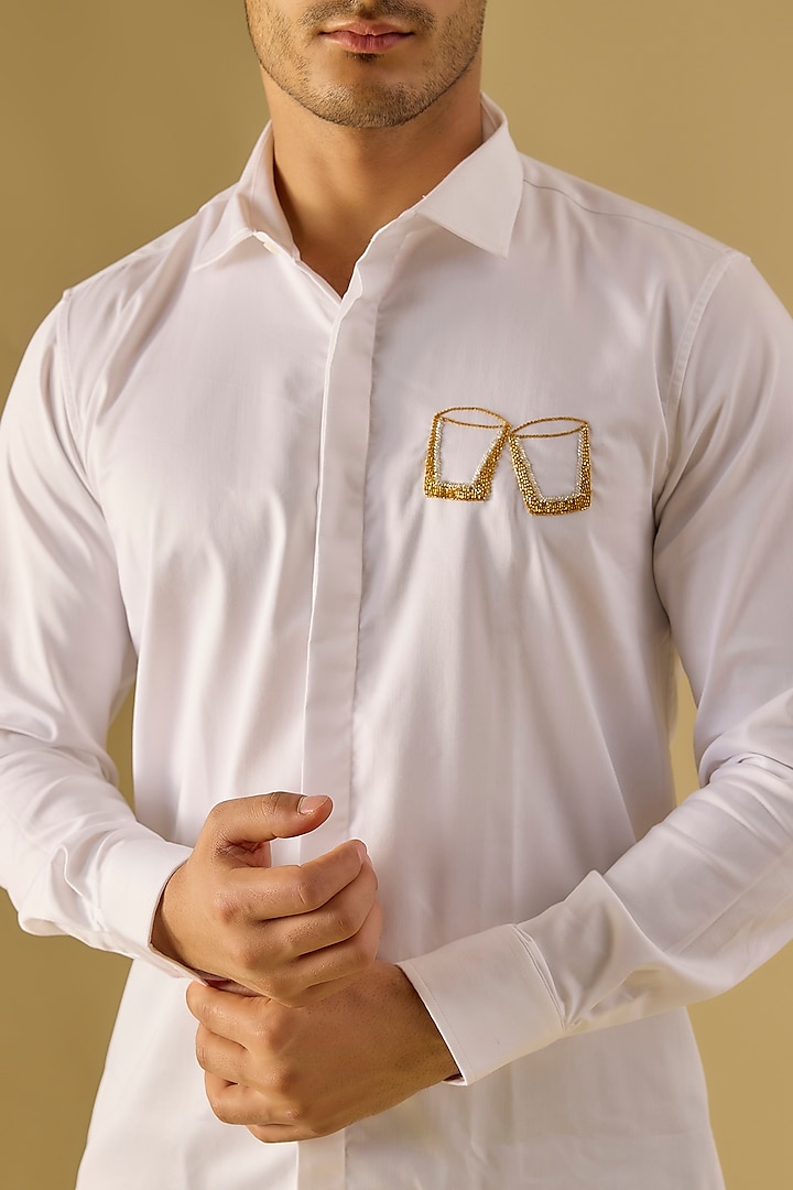 White Cotton Hand Embroidered Party Wear Shirt by Komal Kothari at Pernia's Pop Up Shop