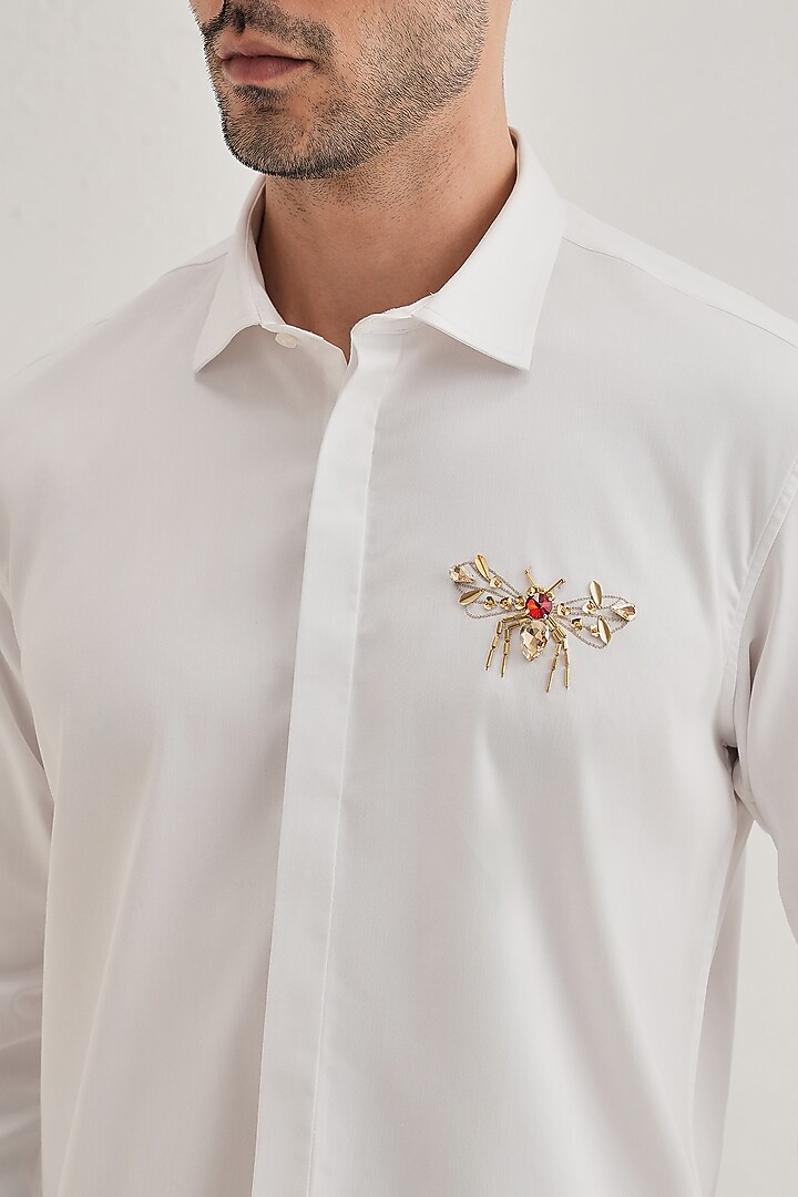White Cotton Hand Embroidered Party Wear Shirt by Komal Kothari at Pernia's Pop Up Shop