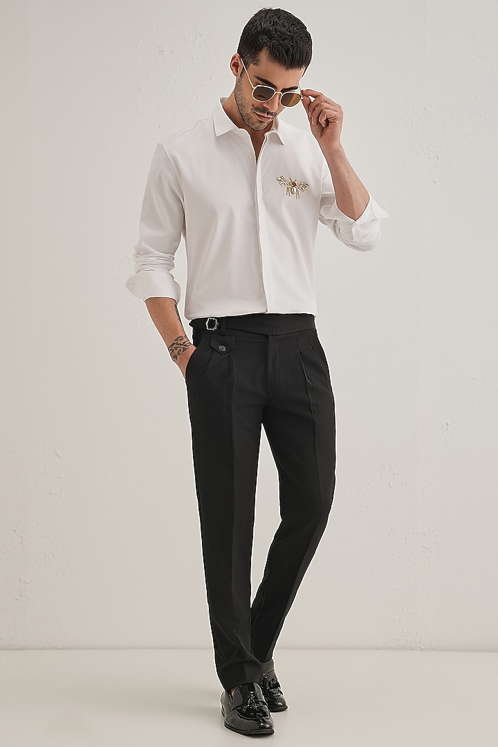 White Cotton Hand Embroidered Party Wear Shirt by Komal Kothari at Pernia's Pop Up Shop